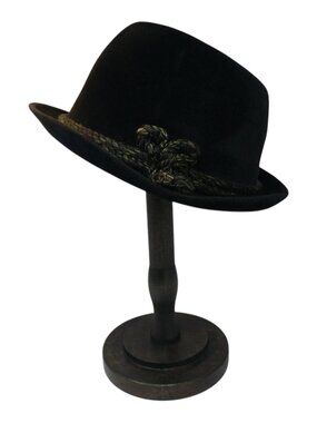 Vintage John Helmer P&C Habig Vienna Black Velvet Rope Detail Fedora Hat